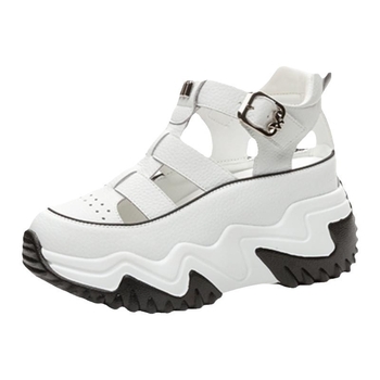 Sandale romane cu talpă groasă, închidere Velcro, talpă din cauciuc, vârf rotund, grosime talpă 4,5 cm, înălțime toc 3–5 cm