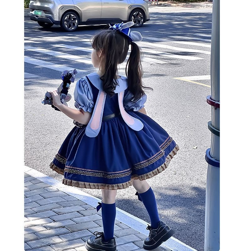 Παιδικό κοστούμι σε δύο μέρη: φόρεμα σε στυλ Rabbit Officer Judy Lolita, terry ύφασμα, 50–70% γούνα κουνελιού, φούστα Α-γραμμής, κατάλληλο για νεογέννητα 0–1 έτους, άνοιξη-φθινόπωρο.