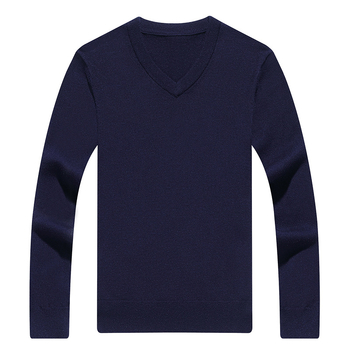 Ανδρικός πουλόβερ από μαλλί με V-λαιμό, στενή γραμμή Slim Fit, μακριά μανίκια, παχύτερο ύφασμα, ραβδωτό τελείωμα
