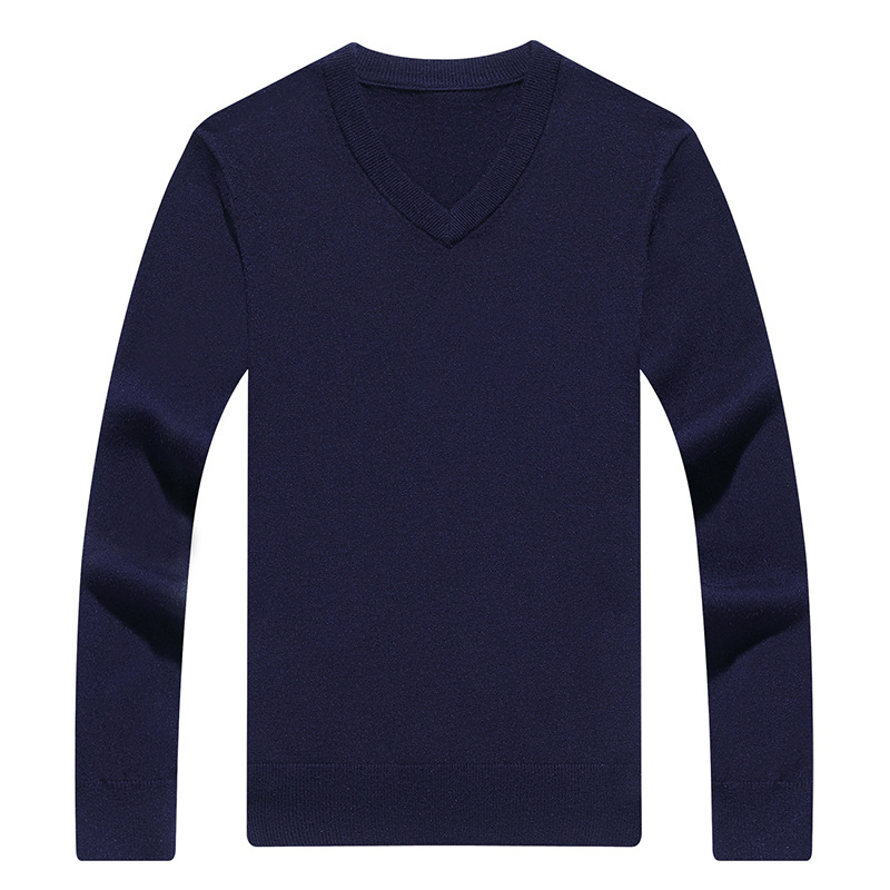 Ανδρικός πουλόβερ από μαλλί με V-λαιμό, στενή γραμμή Slim Fit, μακριά μανίκια, παχύτερο ύφασμα, ραβδωτό τελείωμα