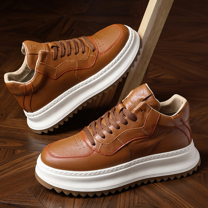 Muške tenisice od prave kože, retro casual stil, niski gornji dio, debela potplat, vezanje