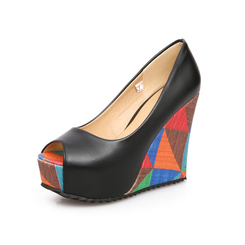 Sandale na platformi s otvorenim prstom u obliku riblje usta, gornji materijal Microfiber, potplat guma, unutarnji PU, stil ležeran (Upper: Microfiber; Toe: Fish-mouth; Sole: Rubber; Interior: PU; Style: Leisure)