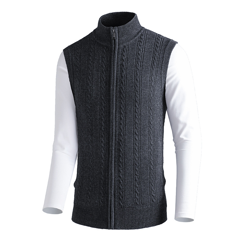 Férfi gyapjú kardigán 100% gyapjúból, álló gallérral, jacquard mintával, vastag anyag, karcsú szabás