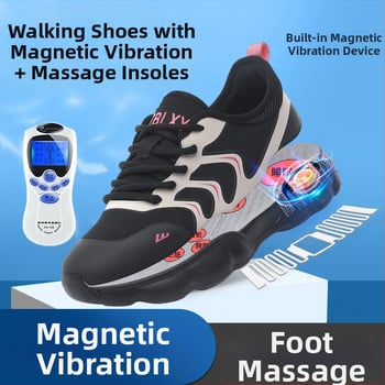 Παπούτσια μασάζ ποδιών με μαγνητική δόνηση - Δίκτυο εξωτερικά παπούτσια τρεξίματος για γυναίκες, μπροστινά κορδόνια, στρογγυλή μύτη, 3-5 cm ύψος φτέρνας, Καλοκαίρι 2025