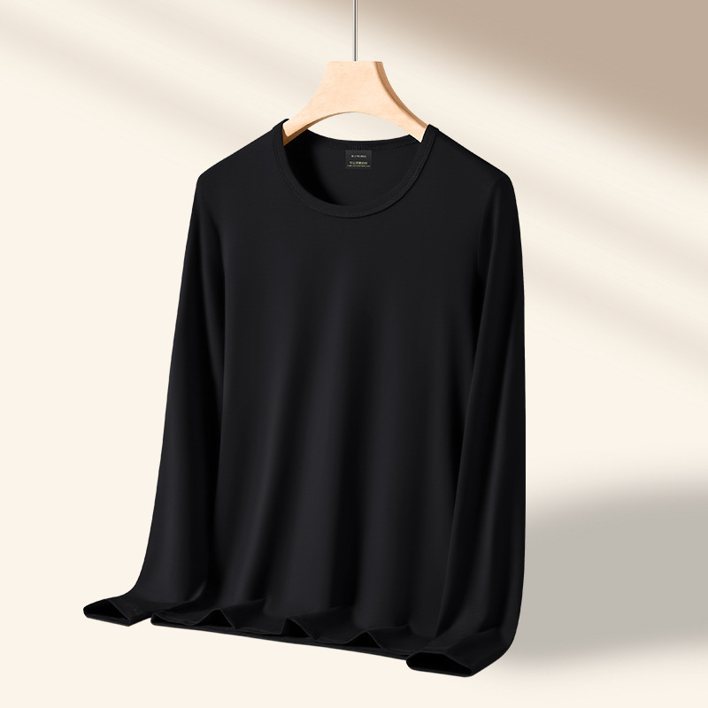 Pánske dlhé rukávy basové tričko z modal-bavlno-elastan zmesi, kruhový výstrih, priliehavý strih