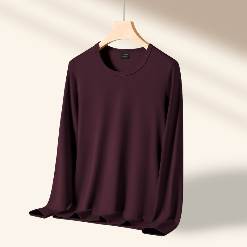 Pánske dlhé rukávy basové tričko z modal-bavlno-elastan zmesi, kruhový výstrih, priliehavý strih