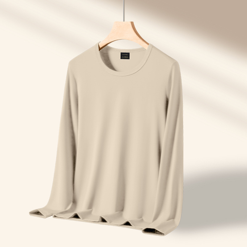 Pánske dlhé rukávy basové tričko z modal-bavlno-elastan zmesi, kruhový výstrih, priliehavý strih