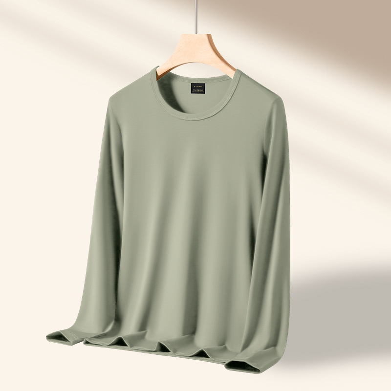 Pánske dlhé rukávy basové tričko z modal-bavlno-elastan zmesi, kruhový výstrih, priliehavý strih