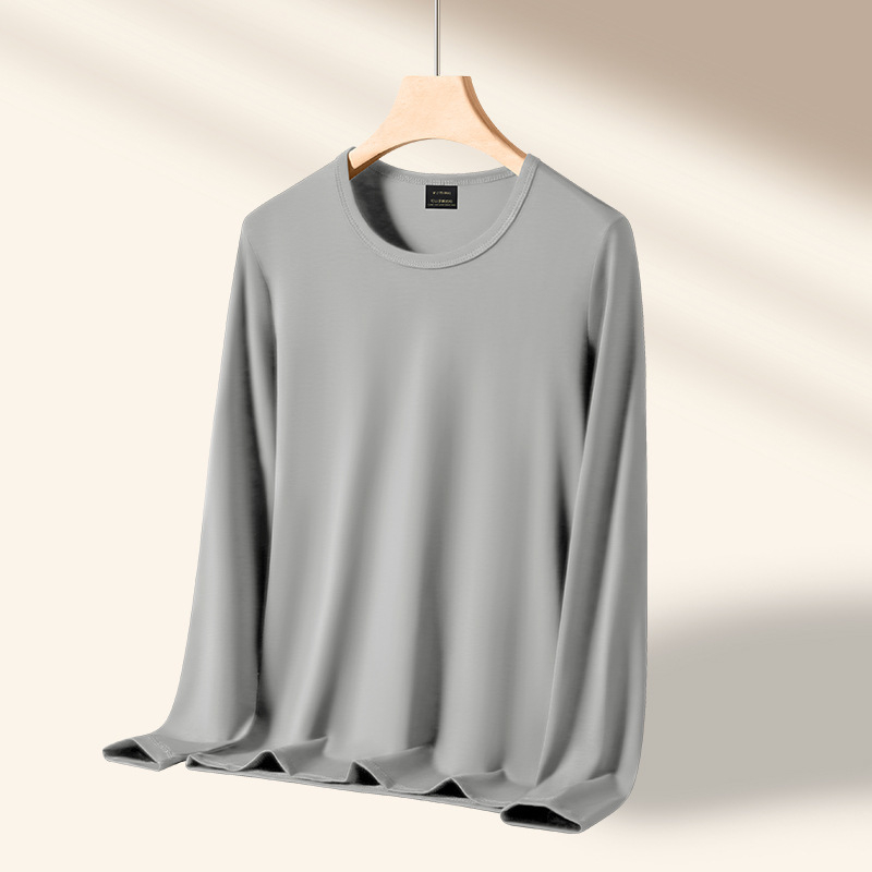 Pánske dlhé rukávy basové tričko z modal-bavlno-elastan zmesi, kruhový výstrih, priliehavý strih