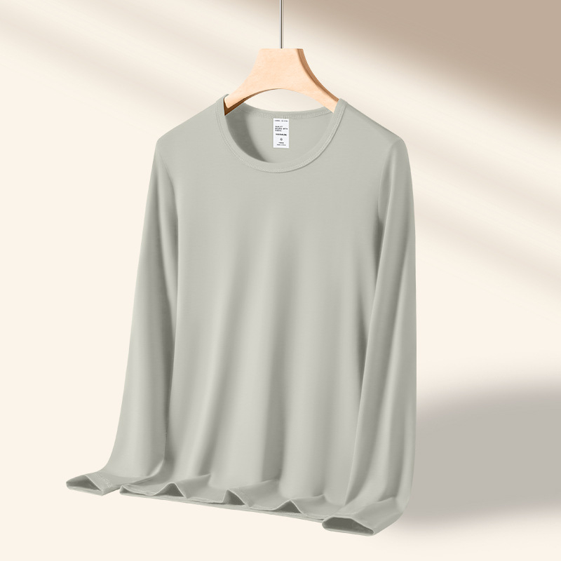 Pánske dlhé rukávy basové tričko z modal-bavlno-elastan zmesi, kruhový výstrih, priliehavý strih