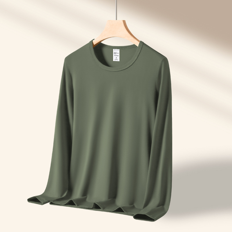 Pánske dlhé rukávy basové tričko z modal-bavlno-elastan zmesi, kruhový výstrih, priliehavý strih