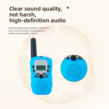 T388 Mini Walkie-Talkie gyerekeknek — Kompakt, tartomány 1,5–3 km, kimenő teljesítmény 0,5 W, 8–22 csatorna, Ni-MH 300 mAh akkumulátor, zavarvédelmi funkció