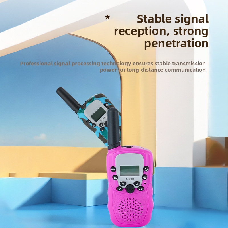 T388 Mini walkie-talkie pre deti — Kompaktný, dosah 1,5–3 km, 0,5 W výstup, 8–22 kanálov, Ni-MH 300 mAh batéria, proti rušeniu