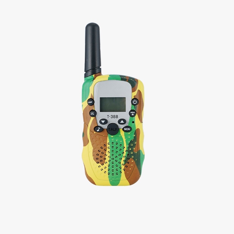 T388 Mini Walkie-Talkie gyerekeknek — Kompakt, tartomány 1,5–3 km, kimenő teljesítmény 0,5 W, 8–22 csatorna, Ni-MH 300 mAh akkumulátor, zavarvédelmi funkció