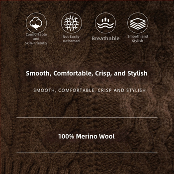 100% gyapjúból készült teljes testű kábeles kötésű pulóver jacquard mintával, cipzárral és fél magas gallérral, 7-gauge vastagság