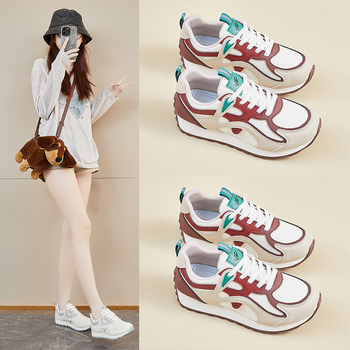 Ženski korejskog stila chunky dad shoes s podizanom potplatom 3–5 cm, PU gornji dio, prednje vezanje