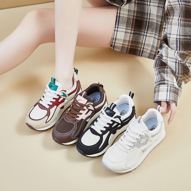 Ženski korejskog stila chunky dad shoes s podizanom potplatom 3–5 cm, PU gornji dio, prednje vezanje