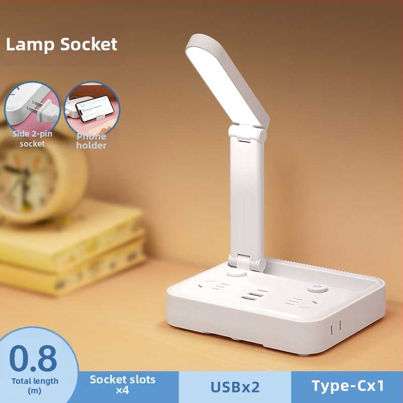 Αναδιπλούμενο φωτιστικό γραφείου με πρίζα, θύρα USB Type‑C και USB, έλεγχο φωνής και τηλεχειριστήριο