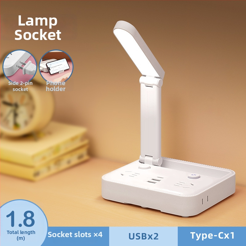 Αναδιπλούμενο φωτιστικό γραφείου με πρίζα, θύρα USB Type‑C και USB, έλεγχο φωνής και τηλεχειριστήριο