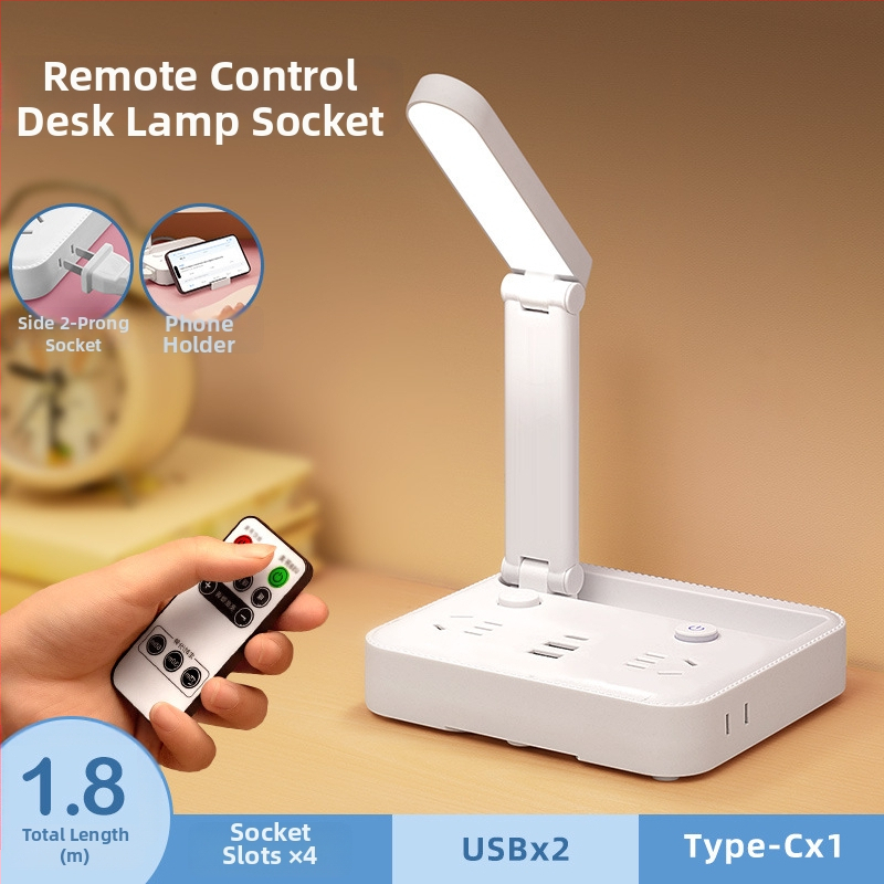 Αναδιπλούμενο φωτιστικό γραφείου με πρίζα, θύρα USB Type‑C και USB, έλεγχο φωνής και τηλεχειριστήριο
