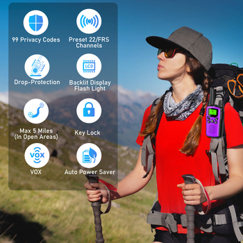 Kétirányú Walkie-Talkie interkom, 400–470 MHz, 0,5 W, 3–5 km hatótávolság, Li-ion akkumulátor 1200 mAh, kijelzővel