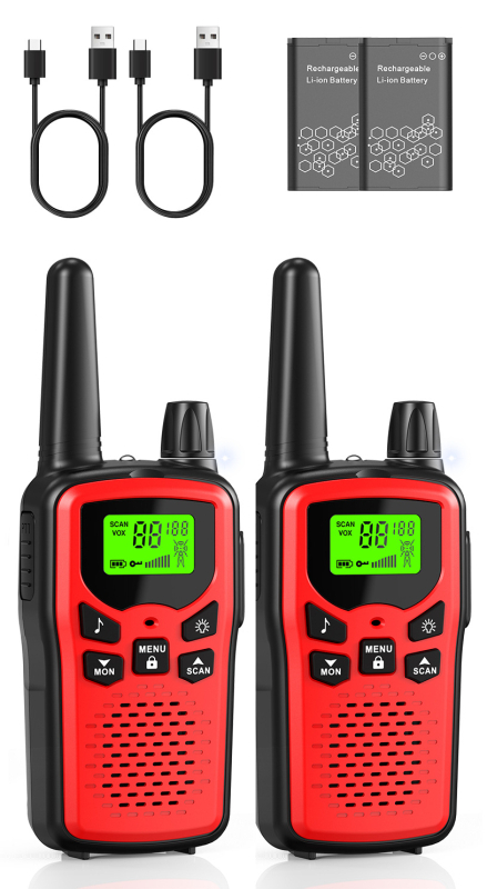 Kétirányú Walkie-Talkie interkom, 400–470 MHz, 0,5 W, 3–5 km hatótávolság, Li-ion akkumulátor 1200 mAh, kijelzővel