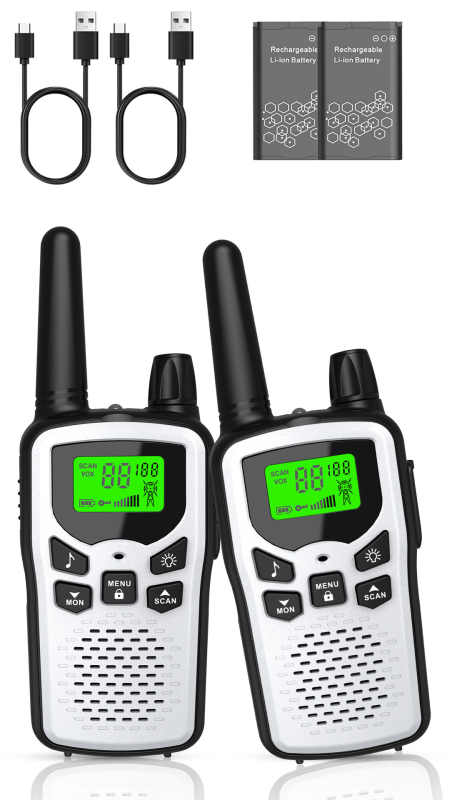 Kétirányú Walkie-Talkie interkom, 400–470 MHz, 0,5 W, 3–5 km hatótávolság, Li-ion akkumulátor 1200 mAh, kijelzővel