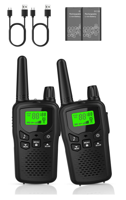 Kétirányú Walkie-Talkie interkom, 400–470 MHz, 0,5 W, 3–5 km hatótávolság, Li-ion akkumulátor 1200 mAh, kijelzővel