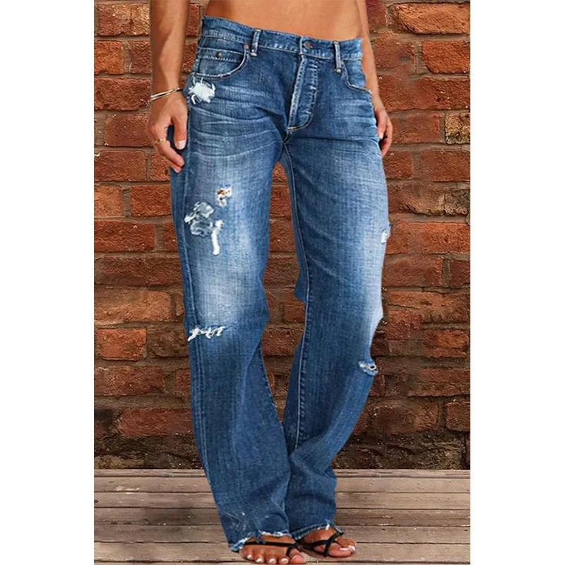 Traperice visokog struka, opuštenog kroja, denim 90–95% pamuka, ljeto 2024 izdanje