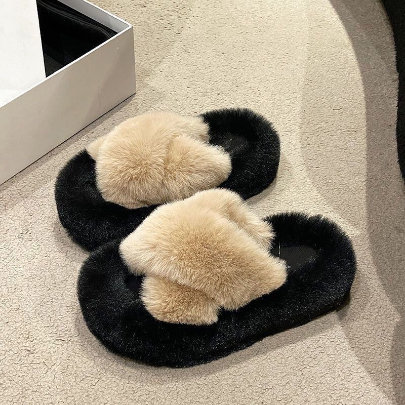 Ženske plišane papuče – gornji dio: pliš, unutarnji materijal PVC, potplat PVC, elegantan gradski stil, zima 2025