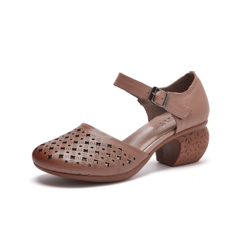 Sandale s jednim remenom, okrugli vrh, gornji dio od kože prve klase goveda, retro stil