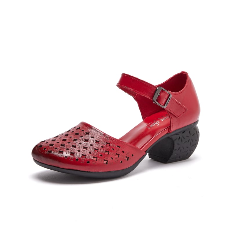 Sandale s jednim remenom, okrugli vrh, gornji dio od kože prve klase goveda, retro stil