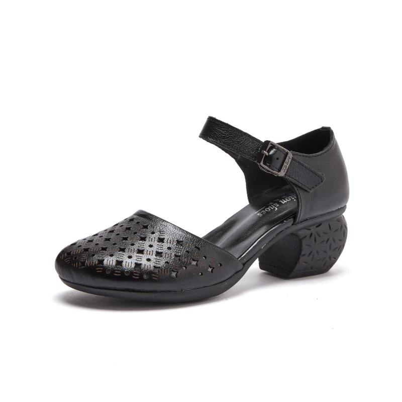 Sandale s jednim remenom, okrugli vrh, gornji dio od kože prve klase goveda, retro stil