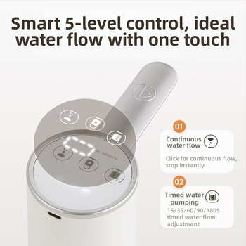 Összecsukható elektromos vízpumpa palackozott víz adagolóhoz érintőképernyős kijelzővel, modell D36, USB tápegység, 5V, 5W