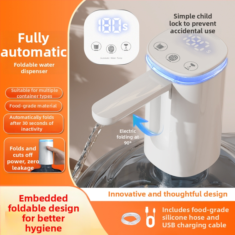 Összecsukható elektromos vízpumpa palackozott víz adagolóhoz érintőképernyős kijelzővel, modell D36, USB tápegység, 5V, 5W