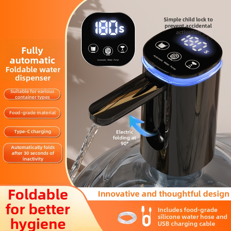 Összecsukható elektromos vízpumpa palackozott víz adagolóhoz érintőképernyős kijelzővel, modell D36, USB tápegység, 5V, 5W