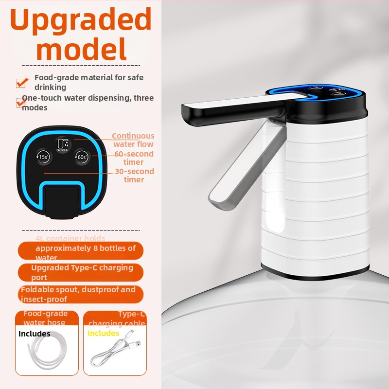 Összecsukható elektromos vízpumpa palackozott víz adagolóhoz érintőképernyős kijelzővel, modell D36, USB tápegység, 5V, 5W