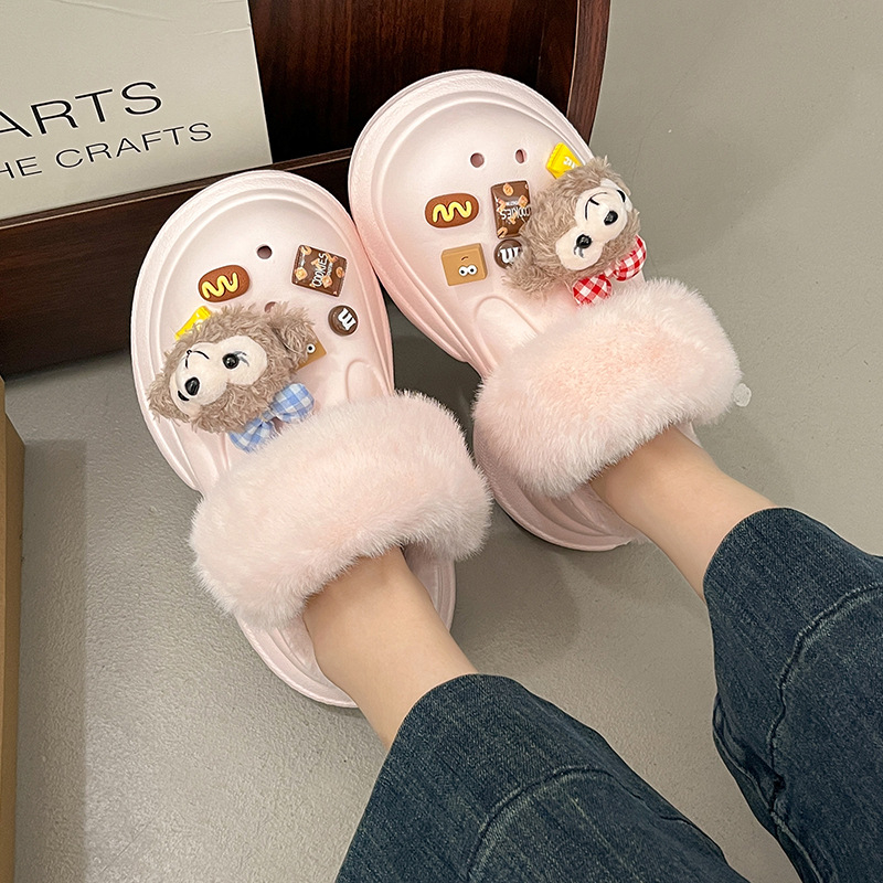 Ženske Crocs stil papuče s fleece podstavom, povećanje visine 6 cm, tople, protuklizna EVA potplata