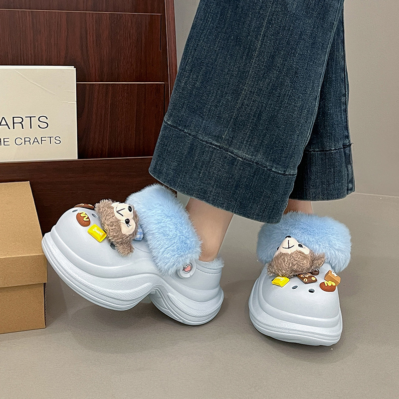 Ženske Crocs stil papuče s fleece podstavom, povećanje visine 6 cm, tople, protuklizna EVA potplata