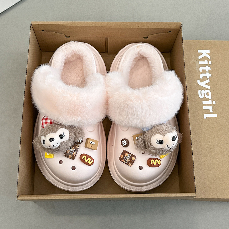Ženske Crocs stil papuče s fleece podstavom, povećanje visine 6 cm, tople, protuklizna EVA potplata