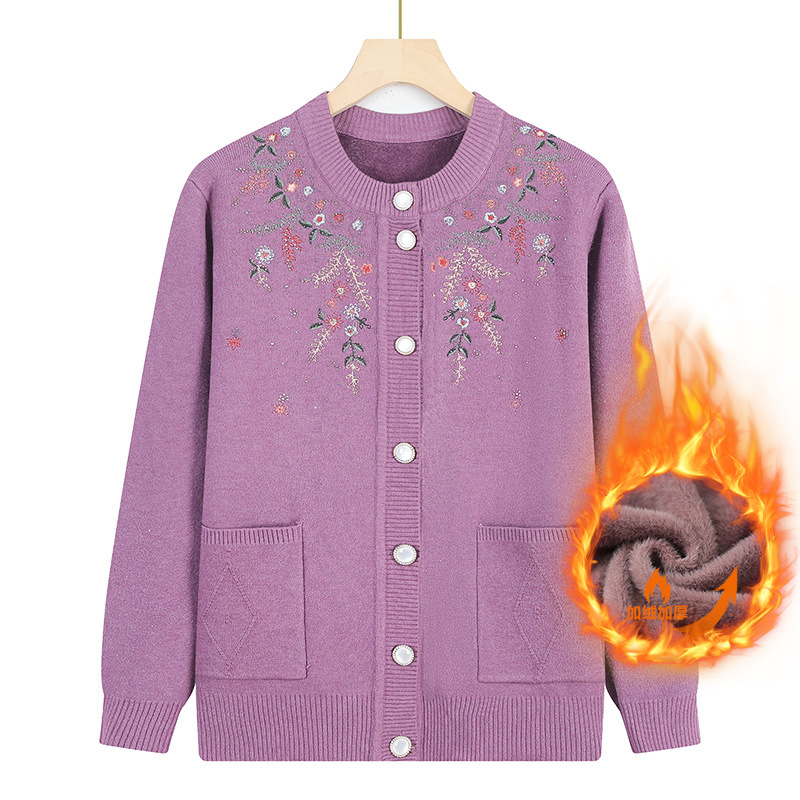 Dámsky kardigan z pleteniny, elegantný mestský štýl; polyester >95%, vzor rastlín a kvetov, dlhé rukávy, kruhový výstrih, dĺžka 50–65 cm