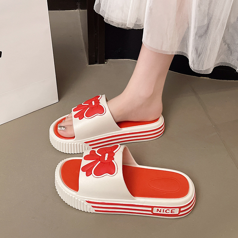 Sandale s jednim remenom od PVC, čvor leptira, karikaturni uzorak, Slip-On, ravna potplat, debljina potplata 0–3 cm