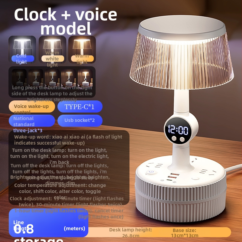 Φωτιστικό επιτραπέζιο υπνοδωματίου με φωνητικό έλεγχο, πλαστική σκιά λαμπτήρα, τροφοδοσία από πρίζα, CRI ≥95, τάση ≤36V
