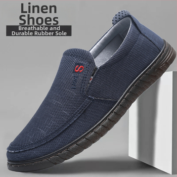Muške slip-on tenisice od lanenog platna, okrugli vrh, niski vrh, šivanje potplata