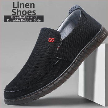 Muške slip-on tenisice od lanenog platna, okrugli vrh, niski vrh, šivanje potplata