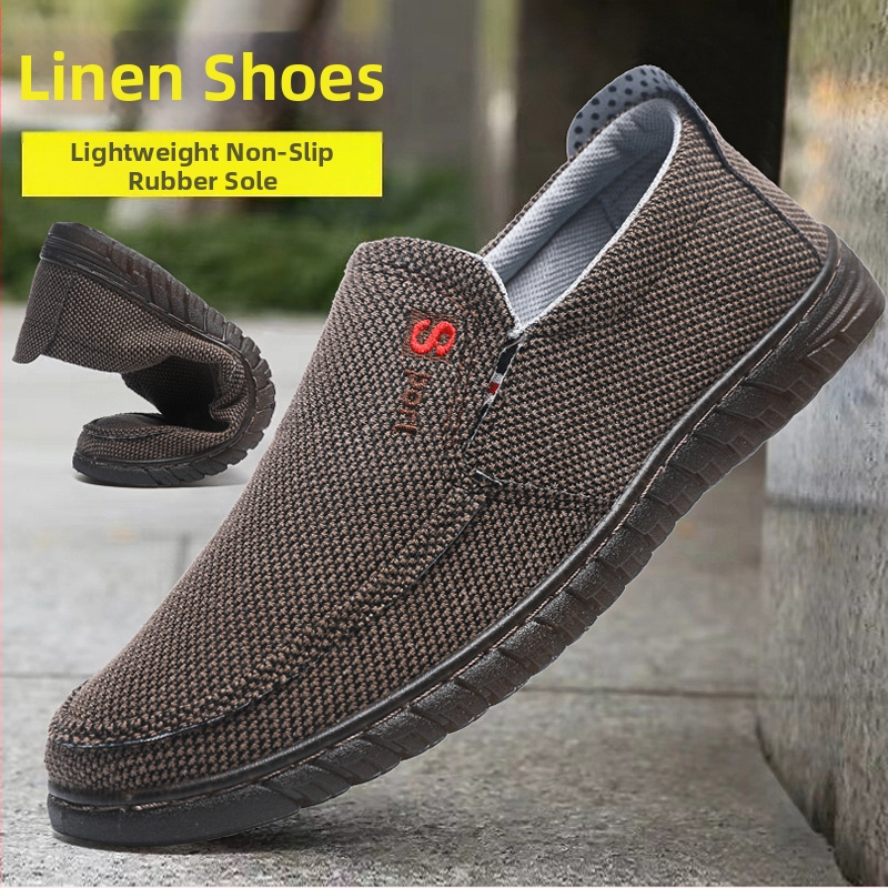 Muške slip-on tenisice od lanenog platna, okrugli vrh, niski vrh, šivanje potplata