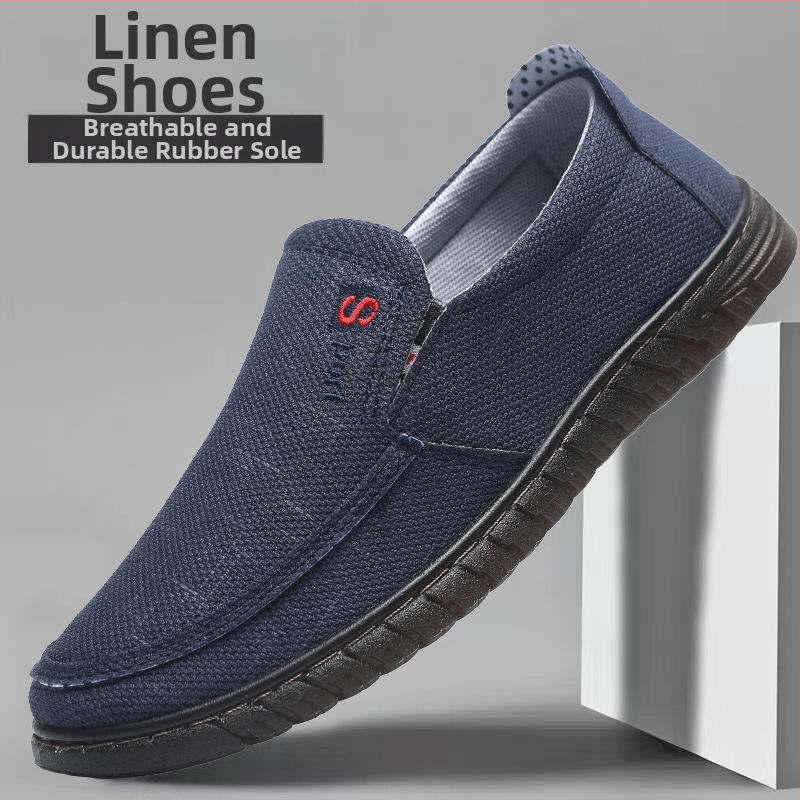 Muške slip-on tenisice od lanenog platna, okrugli vrh, niski vrh, šivanje potplata
