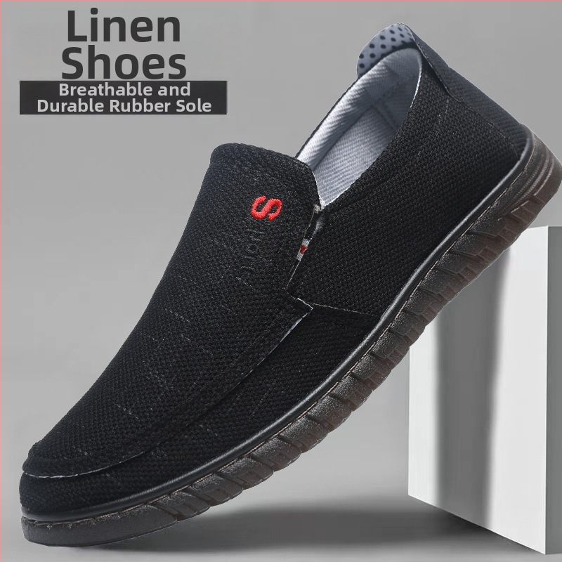 Muške slip-on tenisice od lanenog platna, okrugli vrh, niski vrh, šivanje potplata