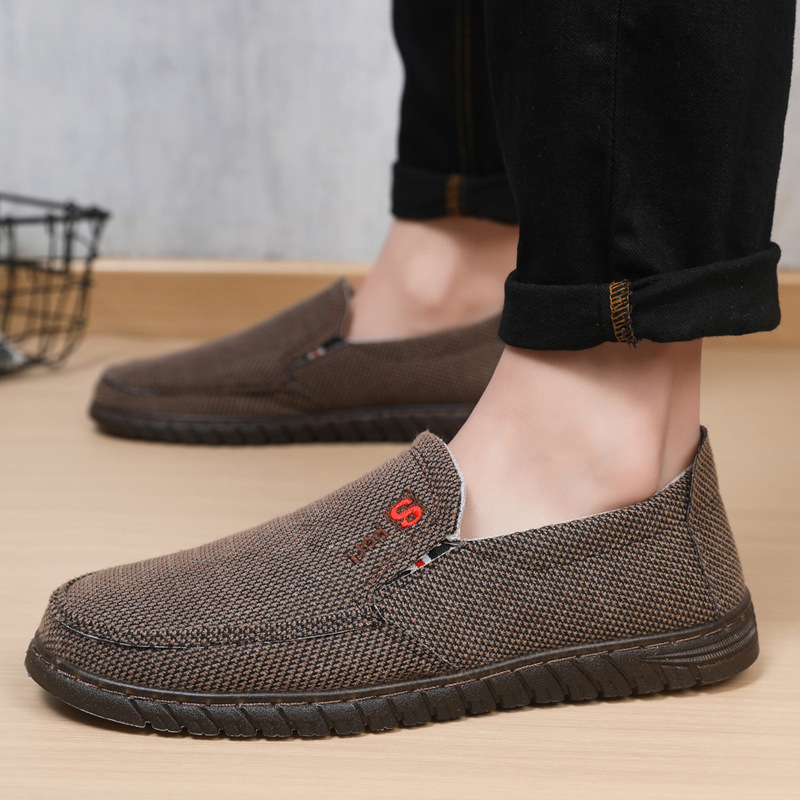 Muške slip-on tenisice od lanenog platna, okrugli vrh, niski vrh, šivanje potplata