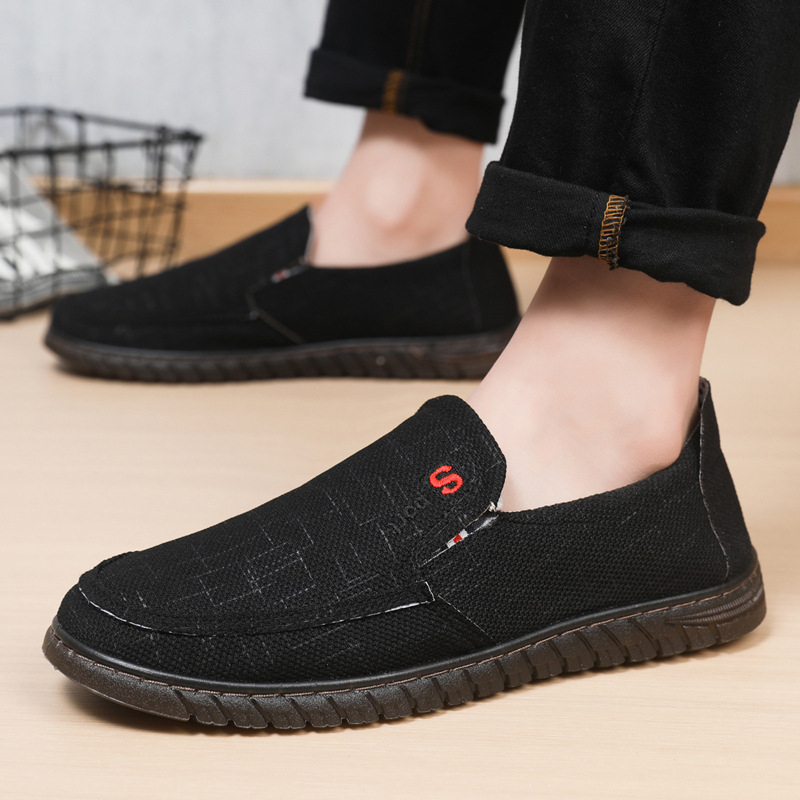 Muške slip-on tenisice od lanenog platna, okrugli vrh, niski vrh, šivanje potplata